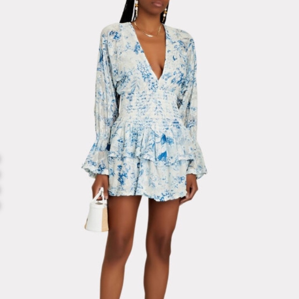 Floral Blue and White Long Sleeve Dress